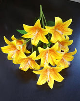 Buchet decorativ cu flori de crin galben – aranjament floral artificial pentru decor elegant